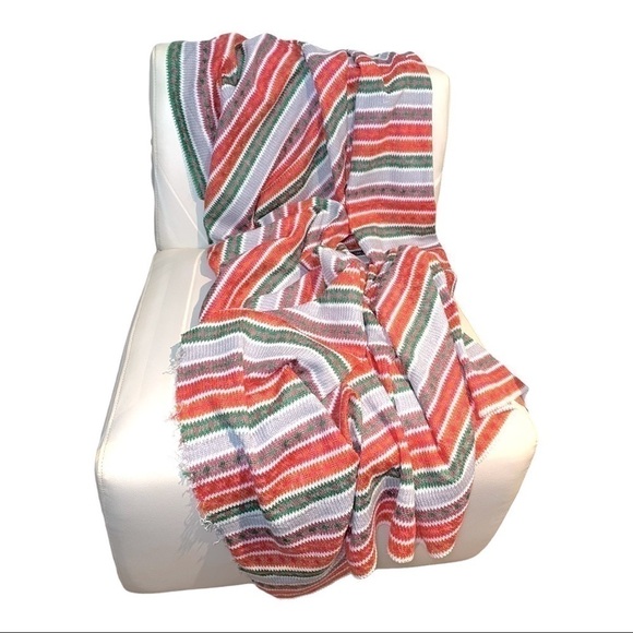 SOUTHWESTERN Crochet Knit Multicolor Throw Blanket Raw Hem Rectangular 66" x 60" - Picture 1 of 4